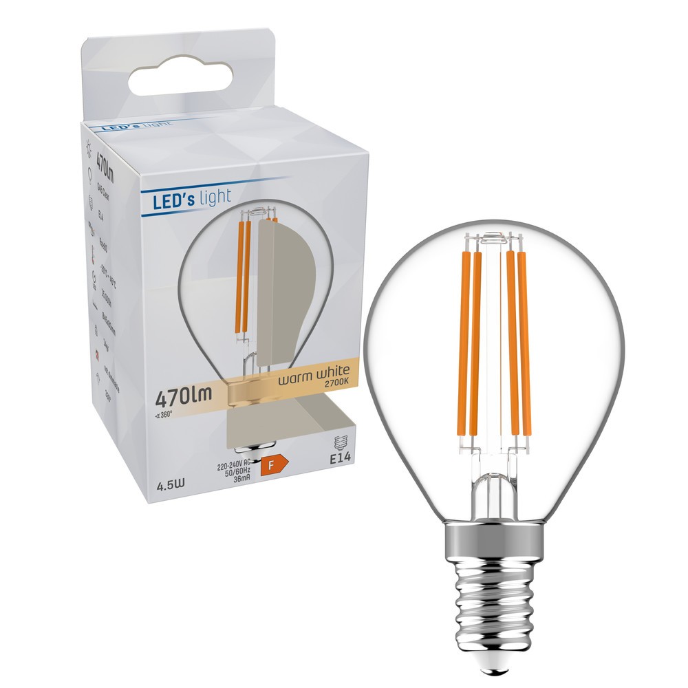Produktabbildung Nr. 2: LED Filament Leuchtmittel - Globe G45 E14 4,5W 470lm 2700K klar 330°