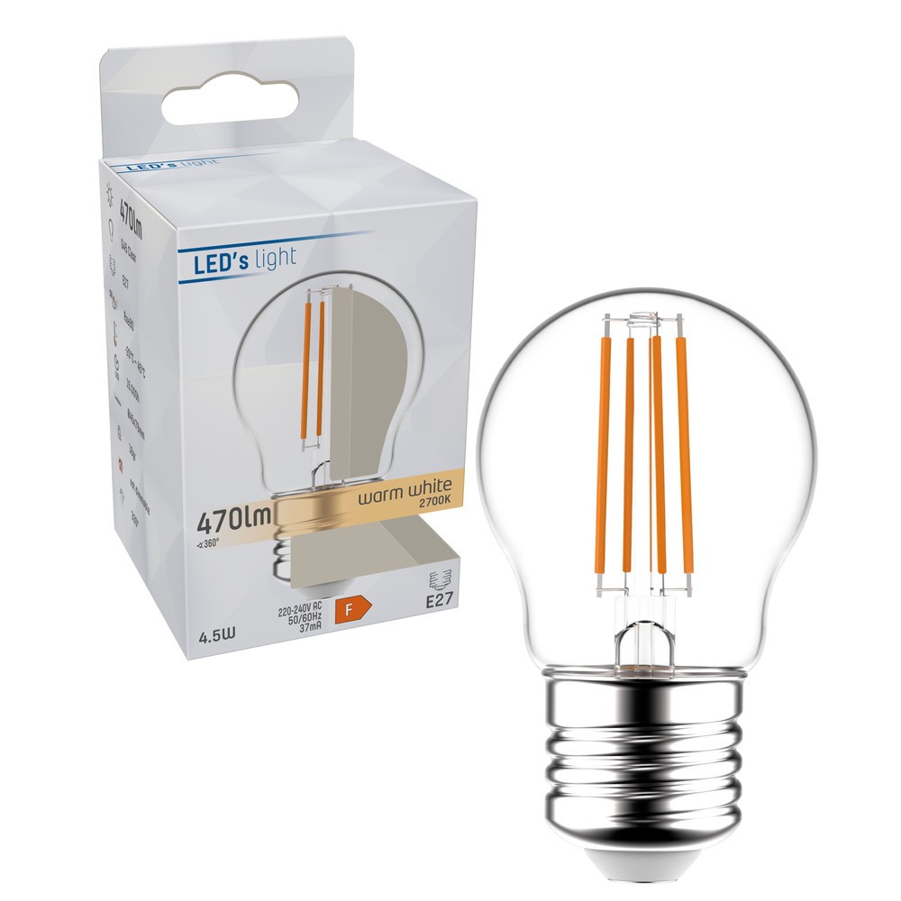 Produktabbildung Nr. 2: LED Filament Leuchtmittel - Globe G45 E27 4,5W 470lm 2700K klar 330°