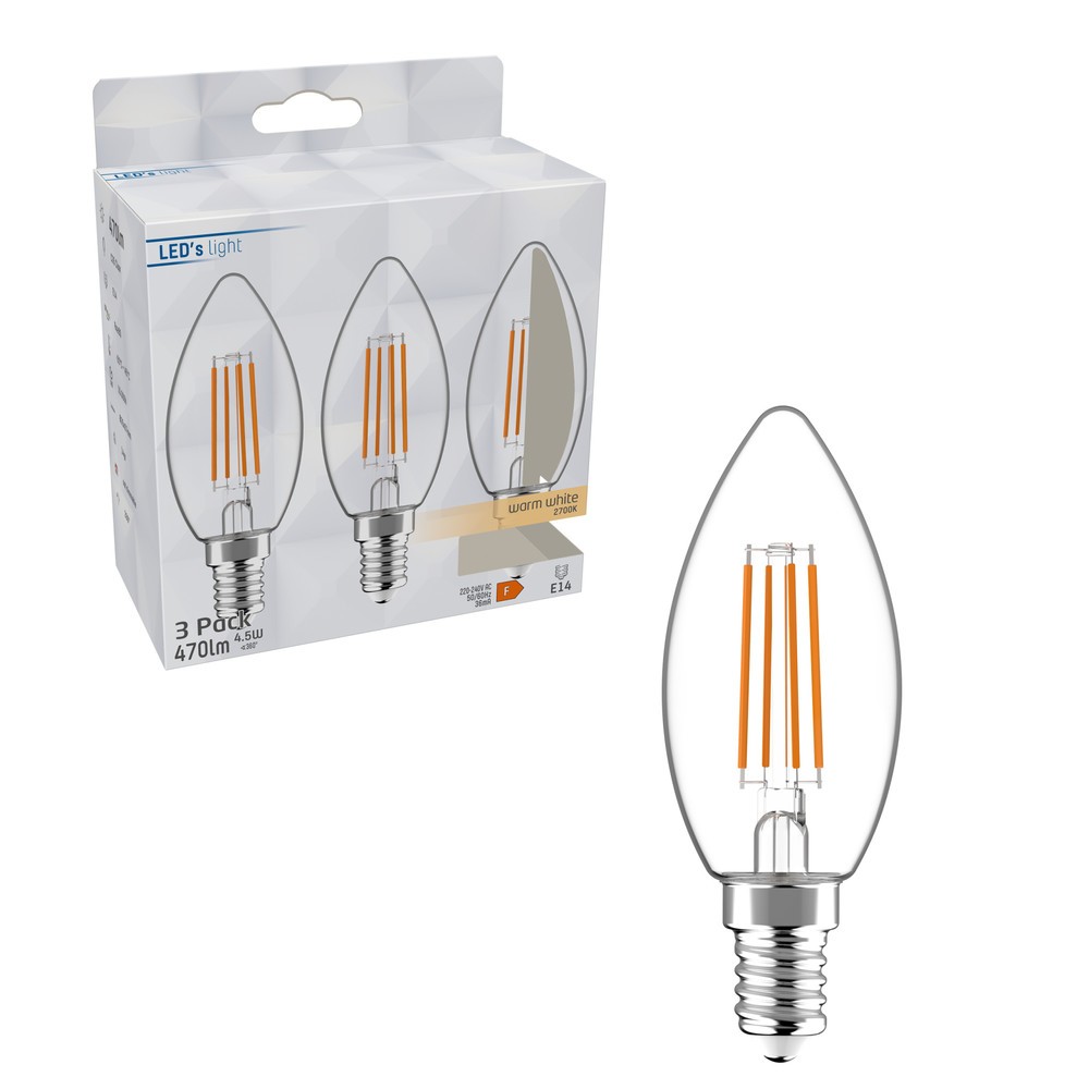Produktabbildung Nr. 2: LED Filament Leuchtmittel - Kerze C35 E14 4,5W 470lm 2700K klar 330° - 3er-Pack