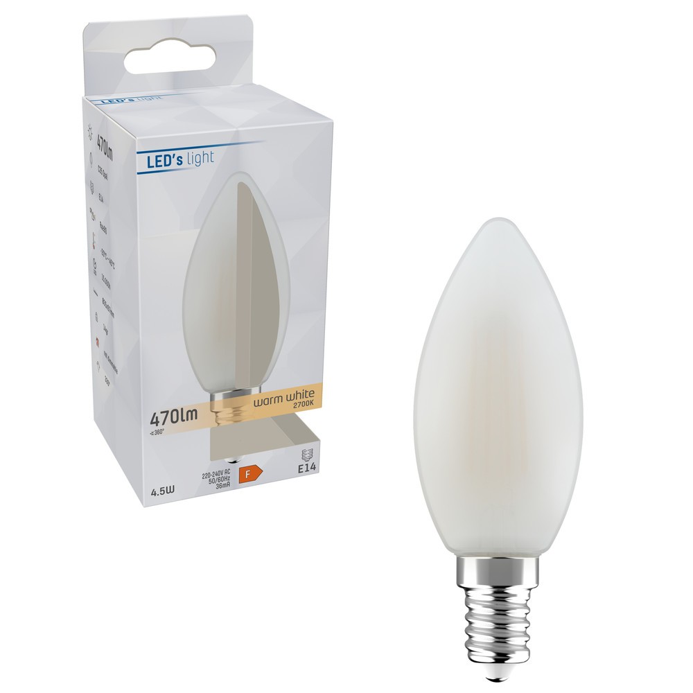 Produktabbildung Nr. 2: LED Filament Leuchtmittel - Kerze C35 E14 4,5W 470lm 2700K opal 330°