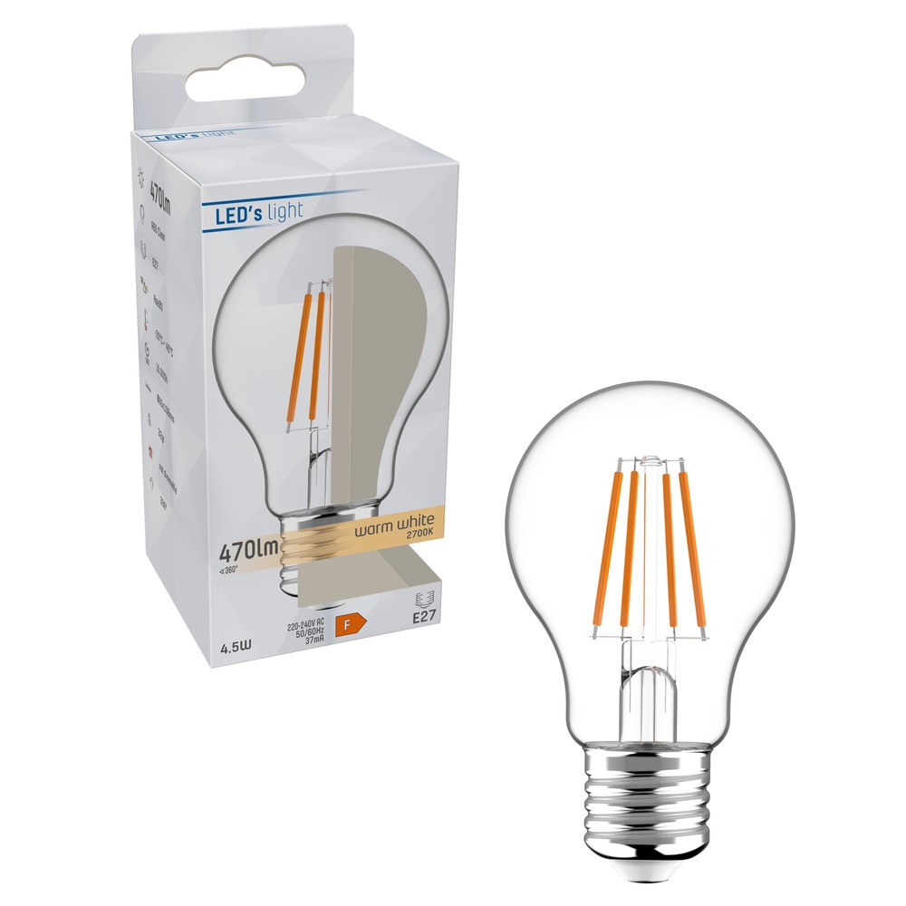 Produktabbildung Nr. 2: LED Filament Leuchtmittel - Klassisch A60 E27 4,5W 470lm 2700K klar 330°
