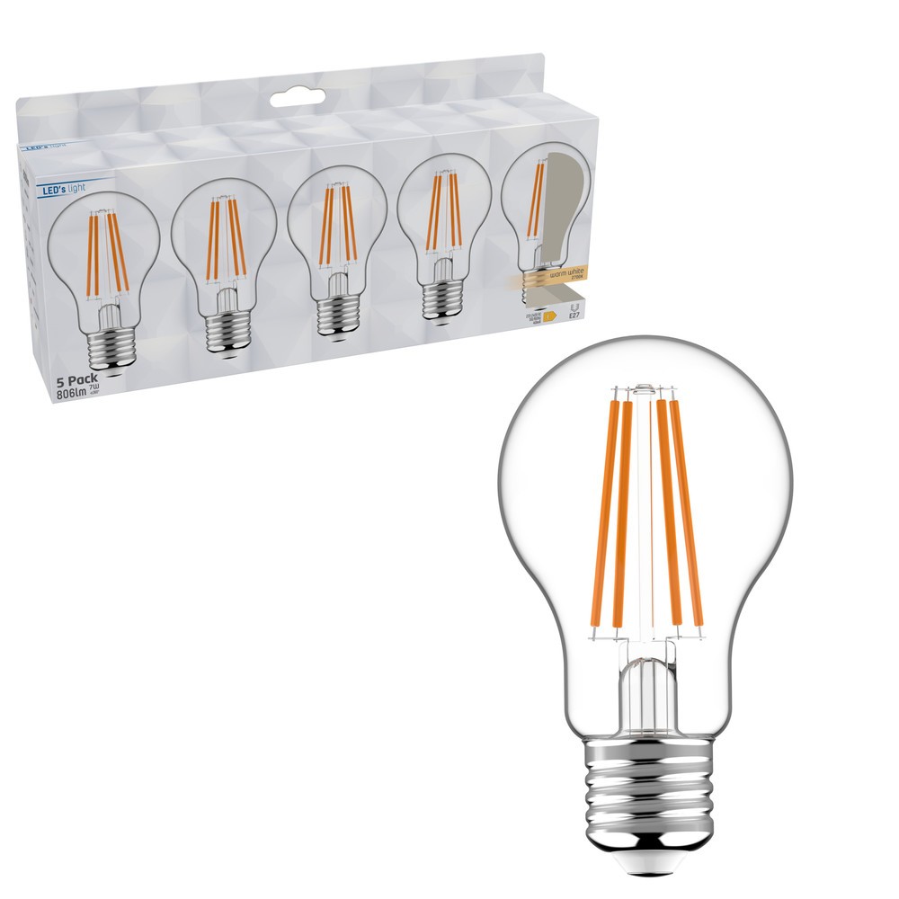 Produktabbildung Nr. 2: LED Filament Leuchtmittel - Klassisch A60 E27 7W 806lm 2700K klar 330° - 5er-Pack