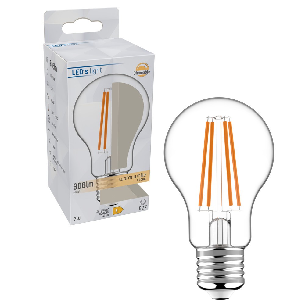 Produktabbildung Nr. 2: LED Filament Leuchtmittel - Klassisch A60 E27 7W 806lm 2700K klar 330° dimmbar