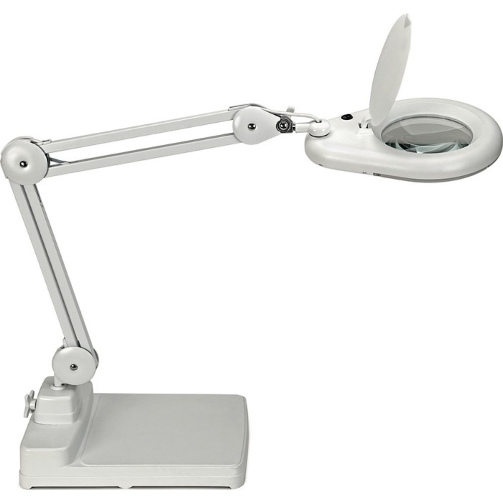 Produktabbildung Nr. 1: LED-Lupenleuchte, Standfuß, Glaslinse 127 (5 ″), weiß mit Abdeckung, runder Kopf