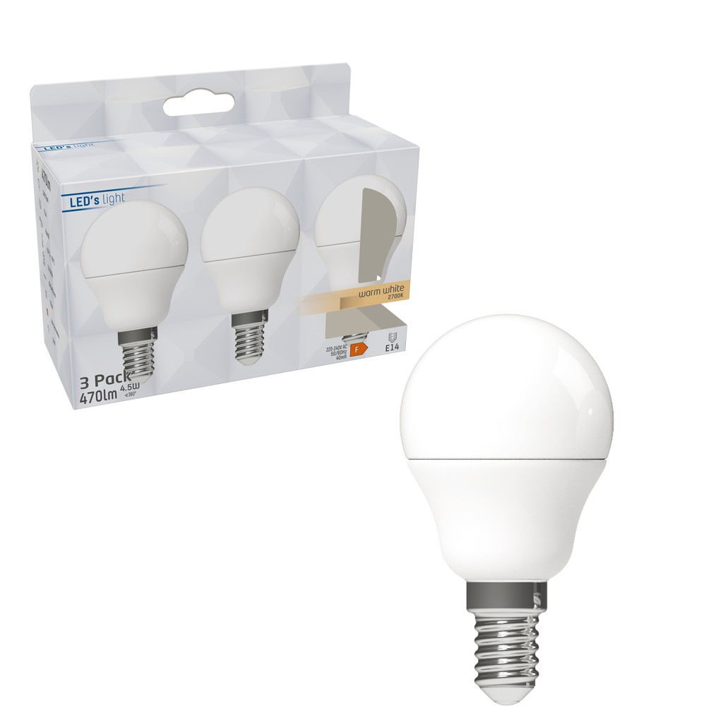 Produktabbildung Nr. 2: LED SMD Leuchtmittel - Globe G45 E14 4,9W 470lm 2700K opal 150° - 3er-Sparpack