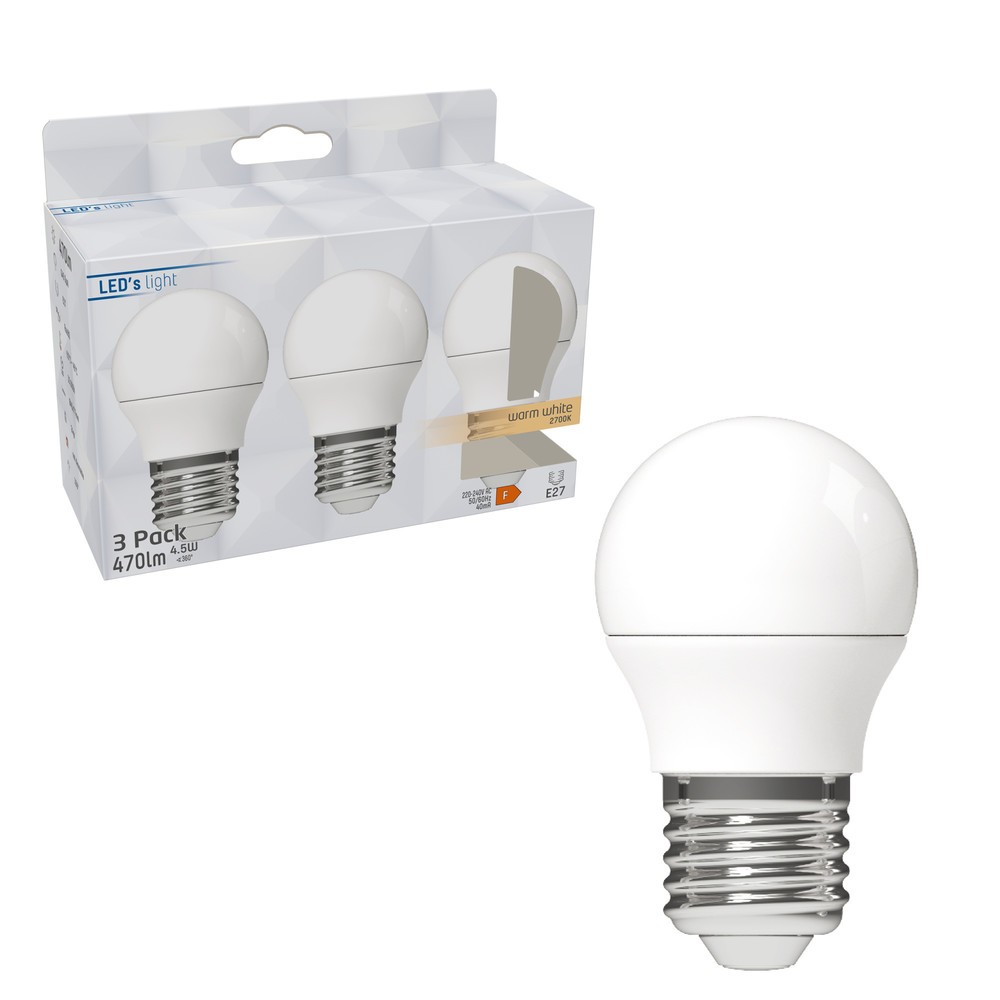 Produktabbildung Nr. 2: LED SMD Leuchtmittel - Globe G45 E27 4,9W 470lm 2700K opal 150° - 3er-Sparpack