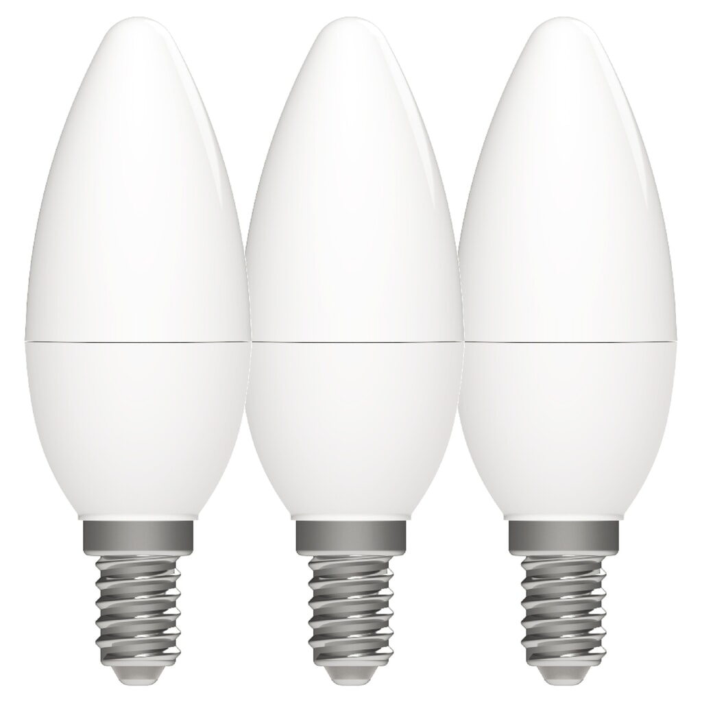 LED SMD Leuchtmittel - Kerze C35 E14 4,9W 470lm 2700K opal 240° - 3er-Sparpack Produktabbildung: LED SMD Leuchtmittel - Kerze C35 E14 4,9W 470lm 2700K opal 240° - 3er-Sparpack