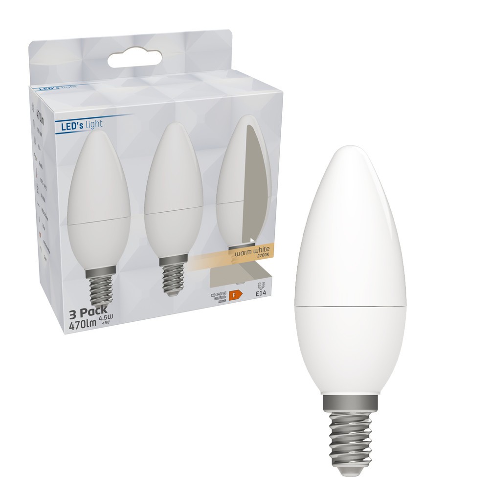 Produktabbildung Nr. 2: LED SMD Leuchtmittel - Kerze C35 E14 4,9W 470lm 2700K opal 240° - 3er-Sparpack