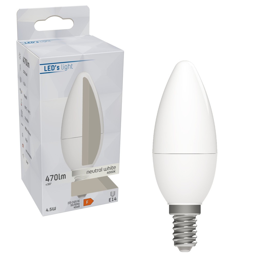 Produktabbildung Nr. 2: LED SMD Leuchtmittel - Kerze C35 E14 4,9W 470lm 4000K opal 240°