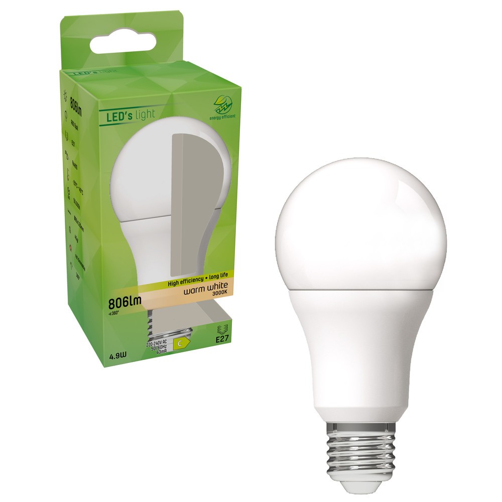 Produktabbildung Nr. 2: LED SMD Leuchtmittel - Klassisch A60 E27 4,9W 806lm 3000K opal 180°