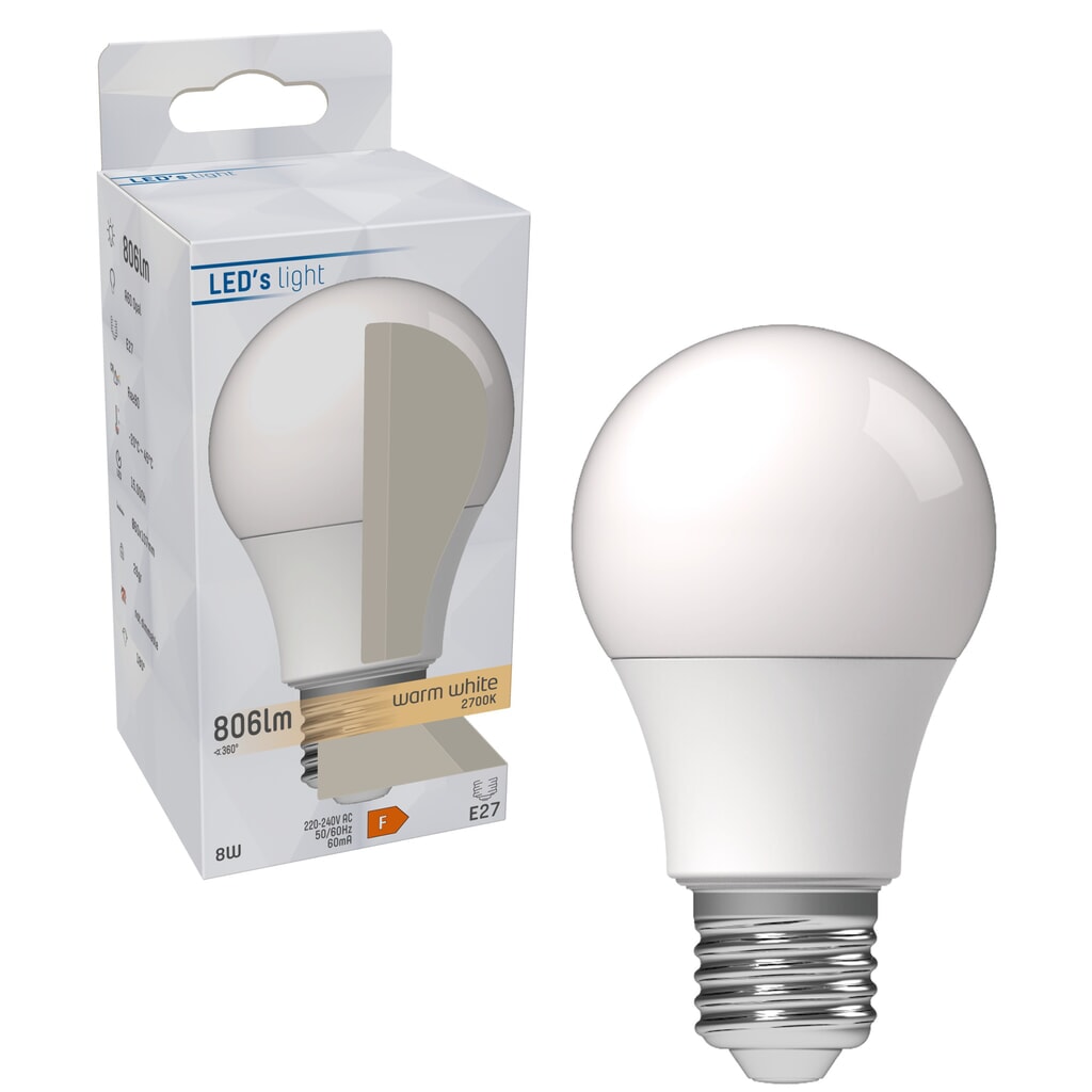Produktabbildung Nr. 3: LED SMD Leuchtmittel - Klassisch A60 E27 8W 806lm 2700K opal 180°
