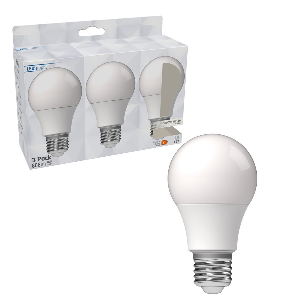 Produktabbildung Nr. 3: LED SMD Leuchtmittel - Klassisch A60 E27 8W 806lm 4000K opal 180° - 3er-Sparpack