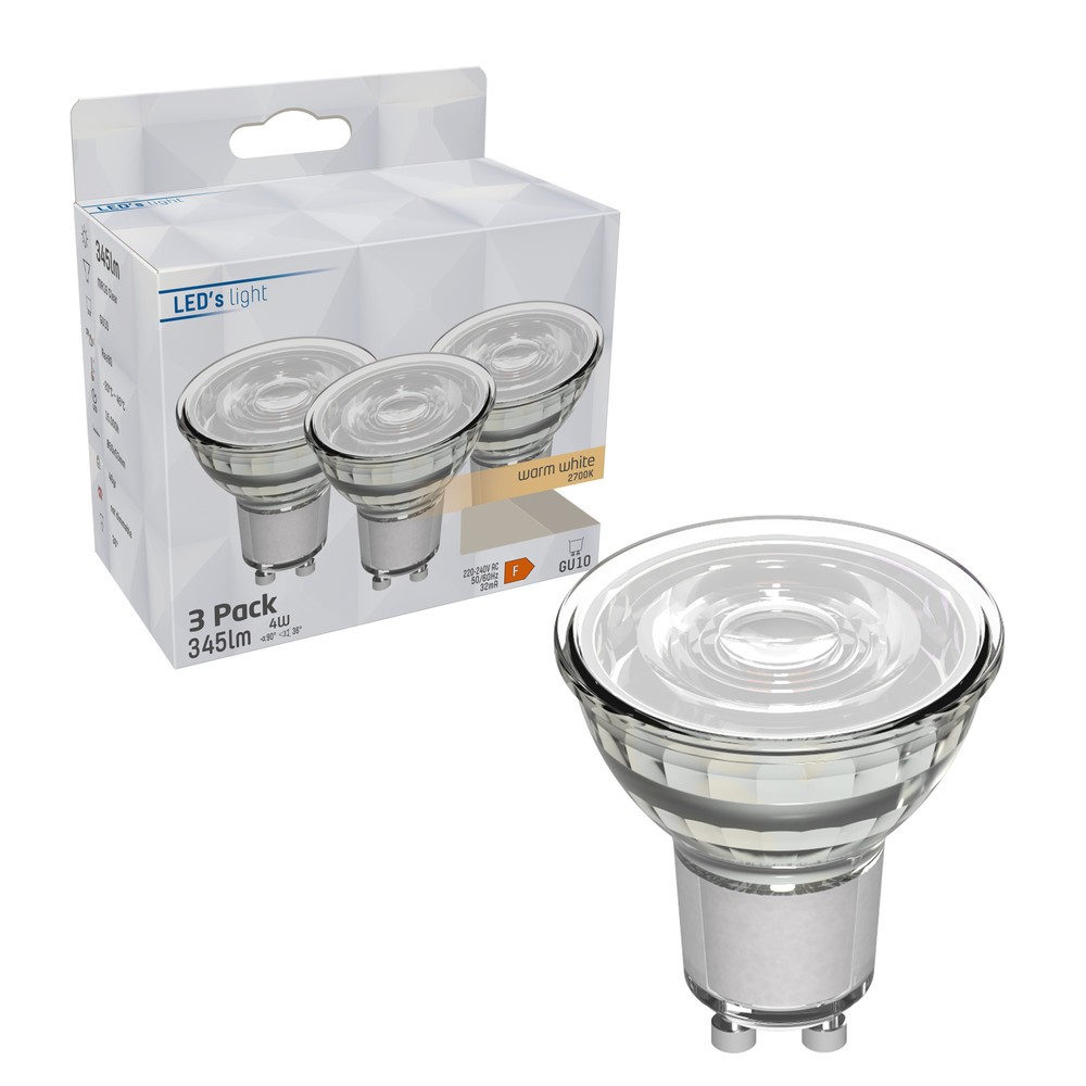 Produktabbildung Nr. 4: LED SMD Leuchtmittel - Spot MR16 GU10 4W 345lm 2700K klar 36° - 3er-Sparpack