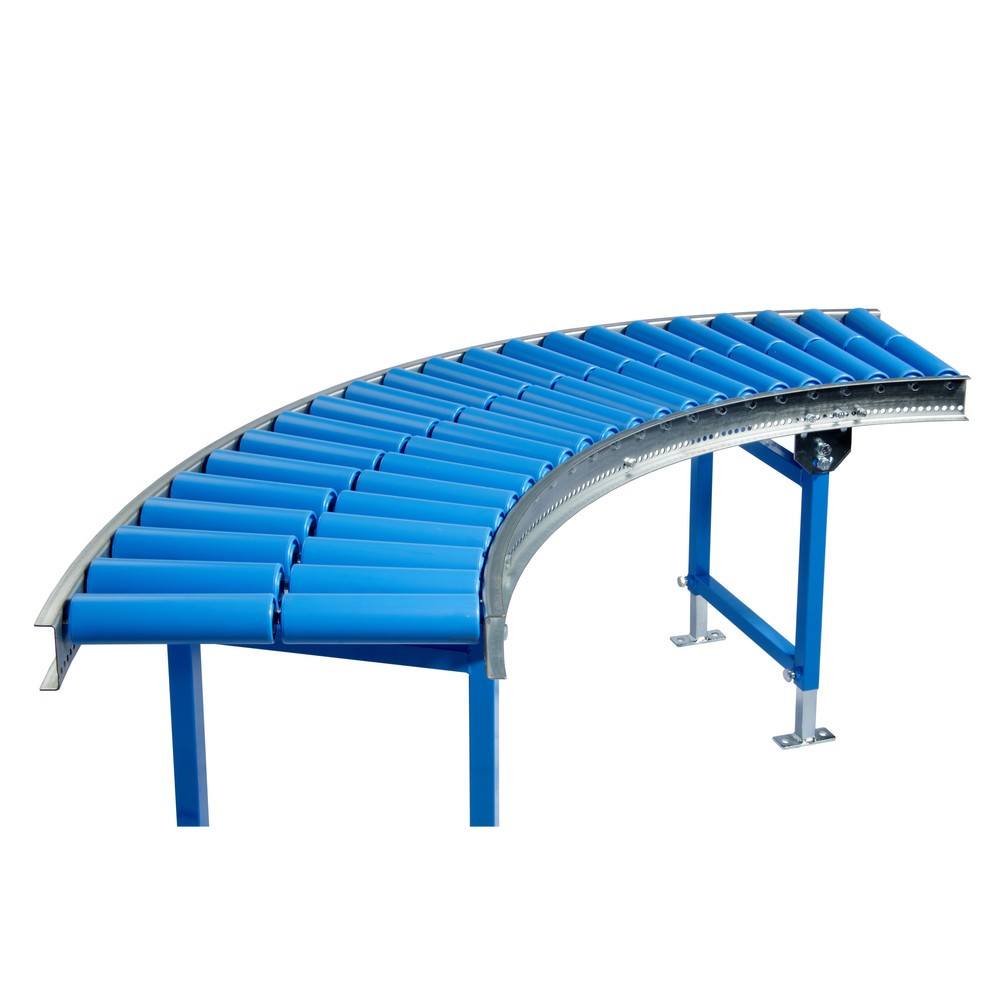 Produktabbildung: Leicht-Rollenbahn, 90˚ Kurve, Kunststoffrollen, Ø 50 mm, Bahnbreite 600 mm, Achsabstand 75 mm
