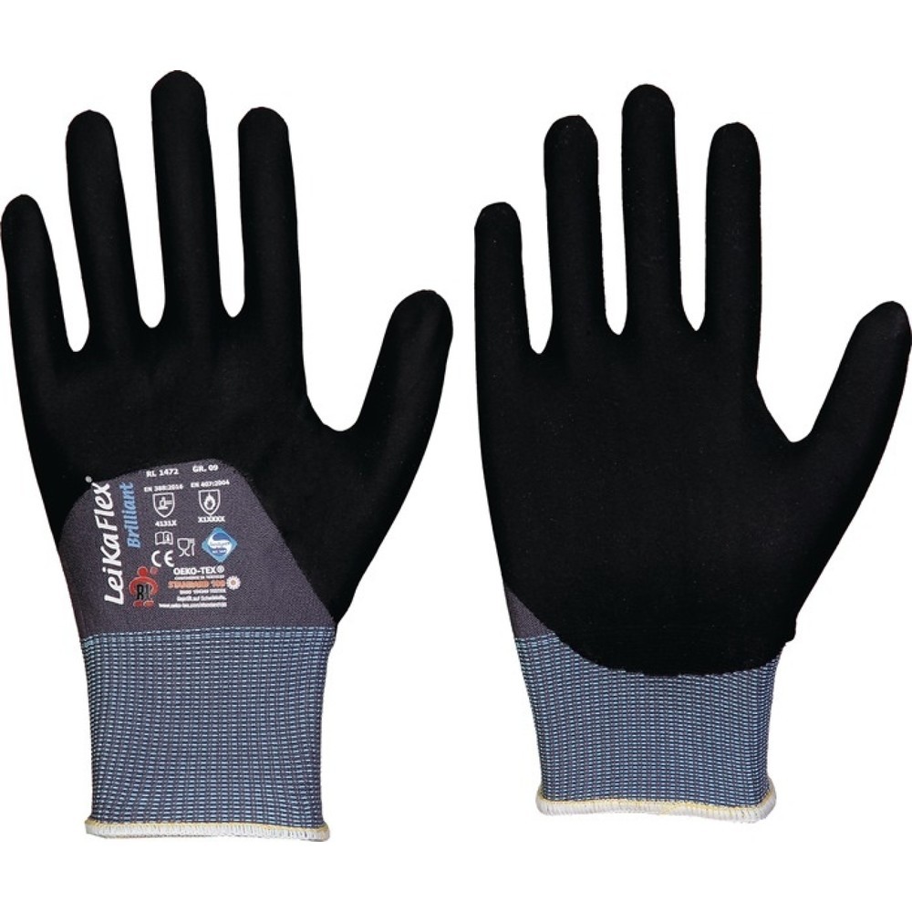 Produktabbildung: LEIPOLD Handschuhe LeikaFlex® Brilliant, PSA-Kategorie II, Größe 10 grau/schwarz, 12 Paar
