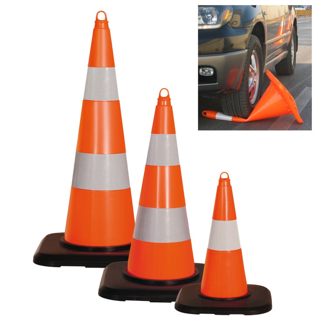 Produktabbildung: Leitkegel aus PVC, überfahrbar, Höhe 750 mm, schwarzer Standfuß - 6,10 kg
