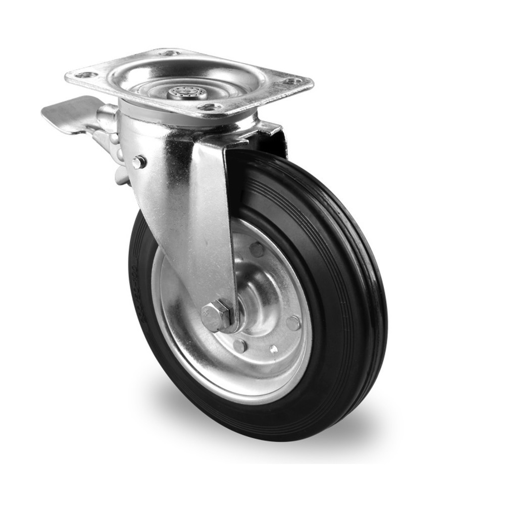Produktabbildung: Lenkrolle mit Totalfeststeller im Vorlauf ø 200 mm Serie SBS4 Rollenlager