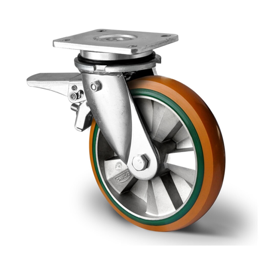 Lenkrolle mit Totalfeststeller im Vorlauf ø 125 mm Serie BAY5 Doppelkugellager Produktabbildung: Lenkrolle mit Totalfeststeller im Vorlauf ø 125 mm Serie BAY5 Doppelkugellager