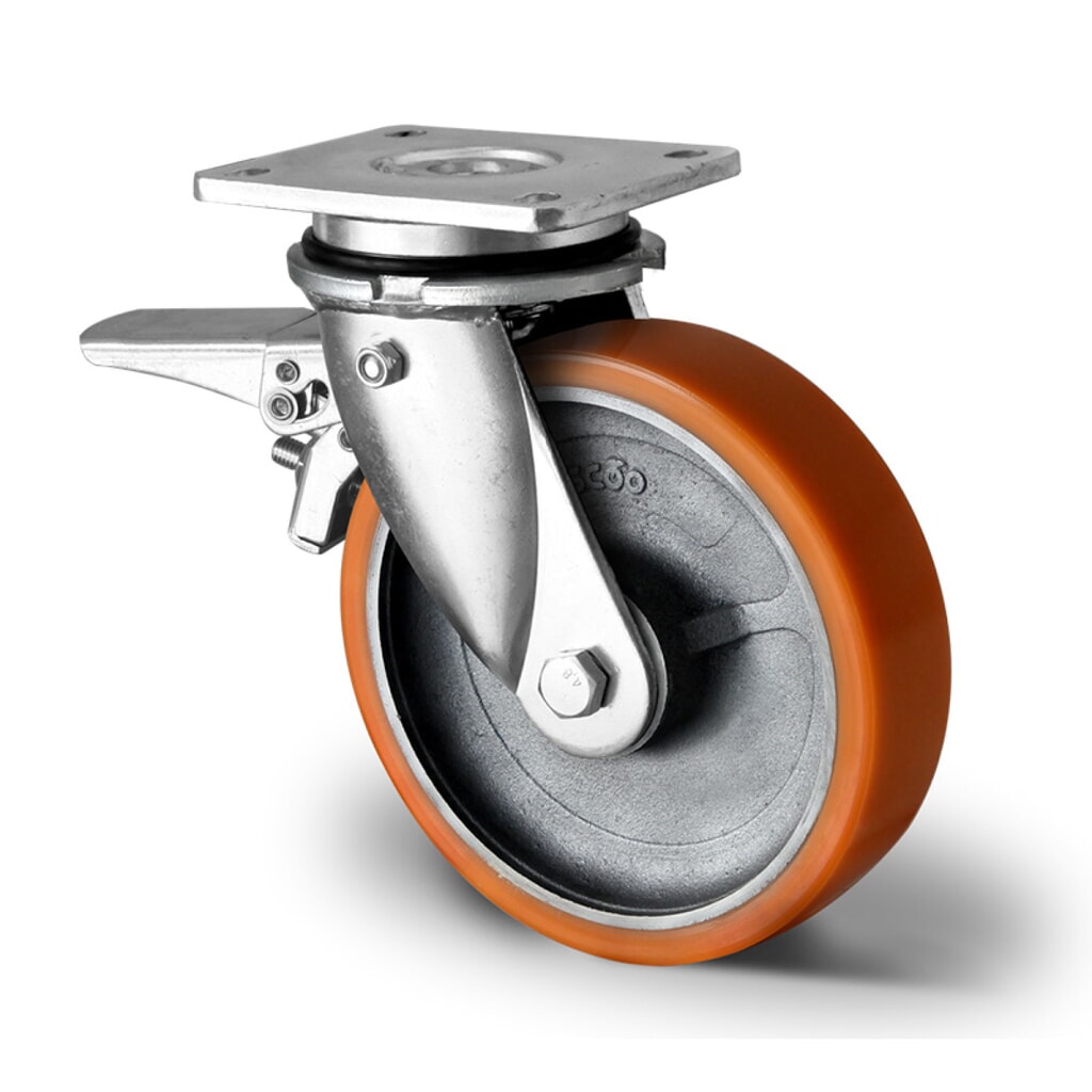 Lenkrolle mit Totalfeststeller im Vorlauf ø 125 mm Serie I2U5 Doppelkugellager Produktabbildung: Lenkrolle mit Totalfeststeller im Vorlauf ø 125 mm Serie I2U5 Doppelkugellager