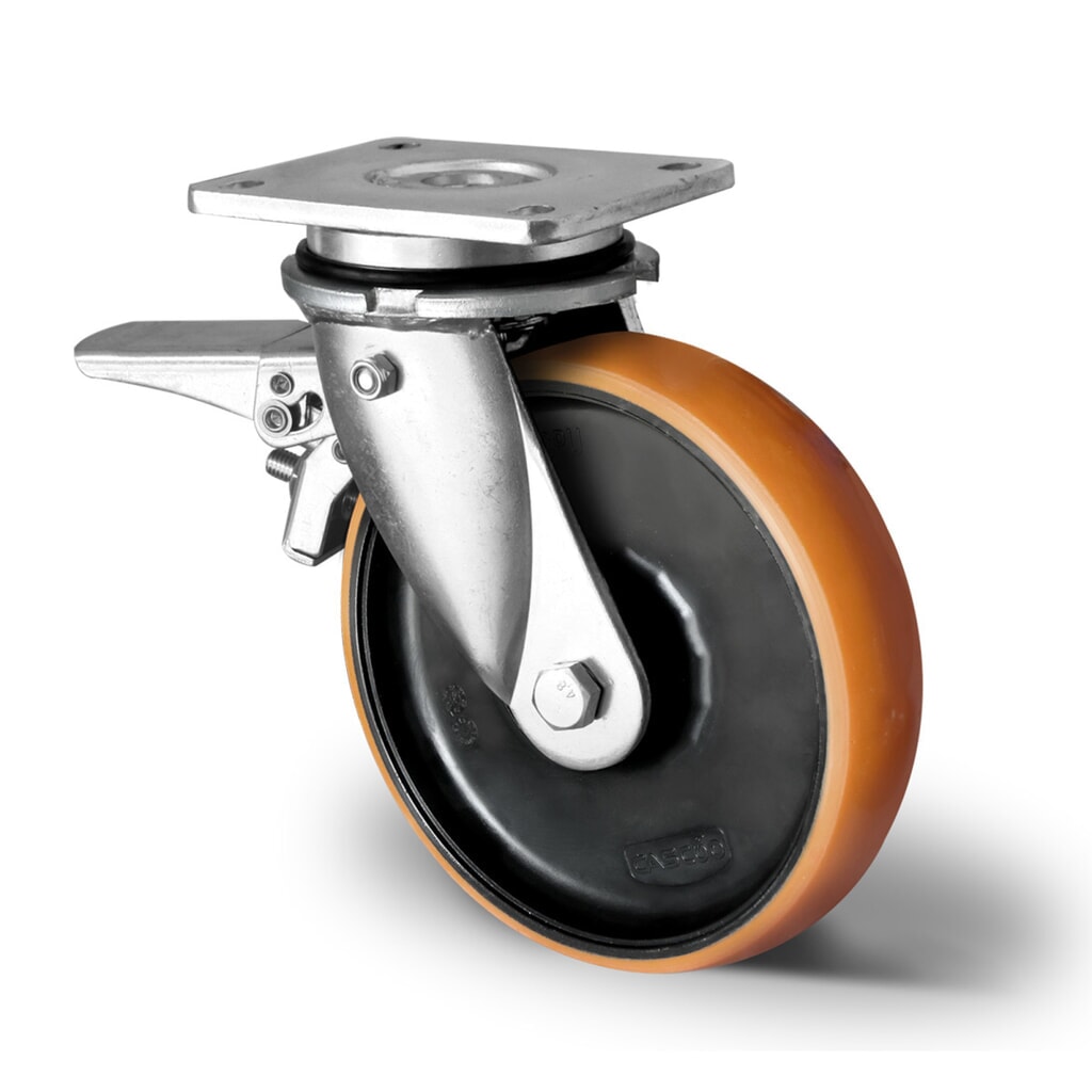 Lenkrolle mit Totalfeststeller im Vorlauf ø 125 mm Serie Z4U5 Doppelkugellager Produktabbildung: Lenkrolle mit Totalfeststeller im Vorlauf ø 125 mm Serie Z4U5 Doppelkugellager