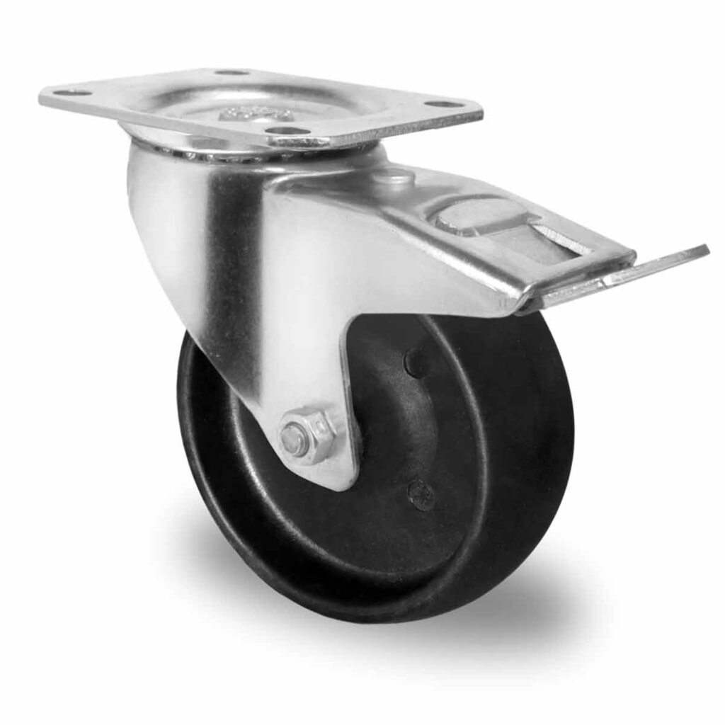 Lenkrolle mit Totalfeststeller ø 100 mm Serie C4C4 Gleitlager Produktabbildung: Lenkrolle mit Totalfeststeller ø 100 mm Serie C4C4 Gleitlager