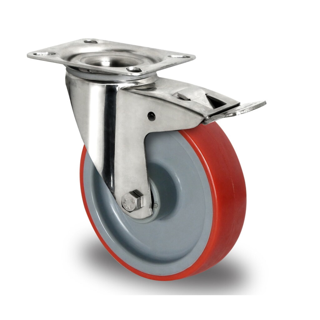 Lenkrolle mit Totalfeststeller ø 80 mm Serie N2U6 Rollenlager Edelstahl Produktabbildung: Lenkrolle mit Totalfeststeller ø 80 mm Serie N2U6 Rollenlager Edelstahl