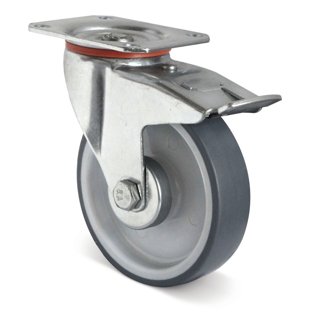 Produktabbildung: Lenkrolle TPE Basic, inkl. Feststeller, spurlos, Ø x Breite 100 x 32 mm, TK 100 kg