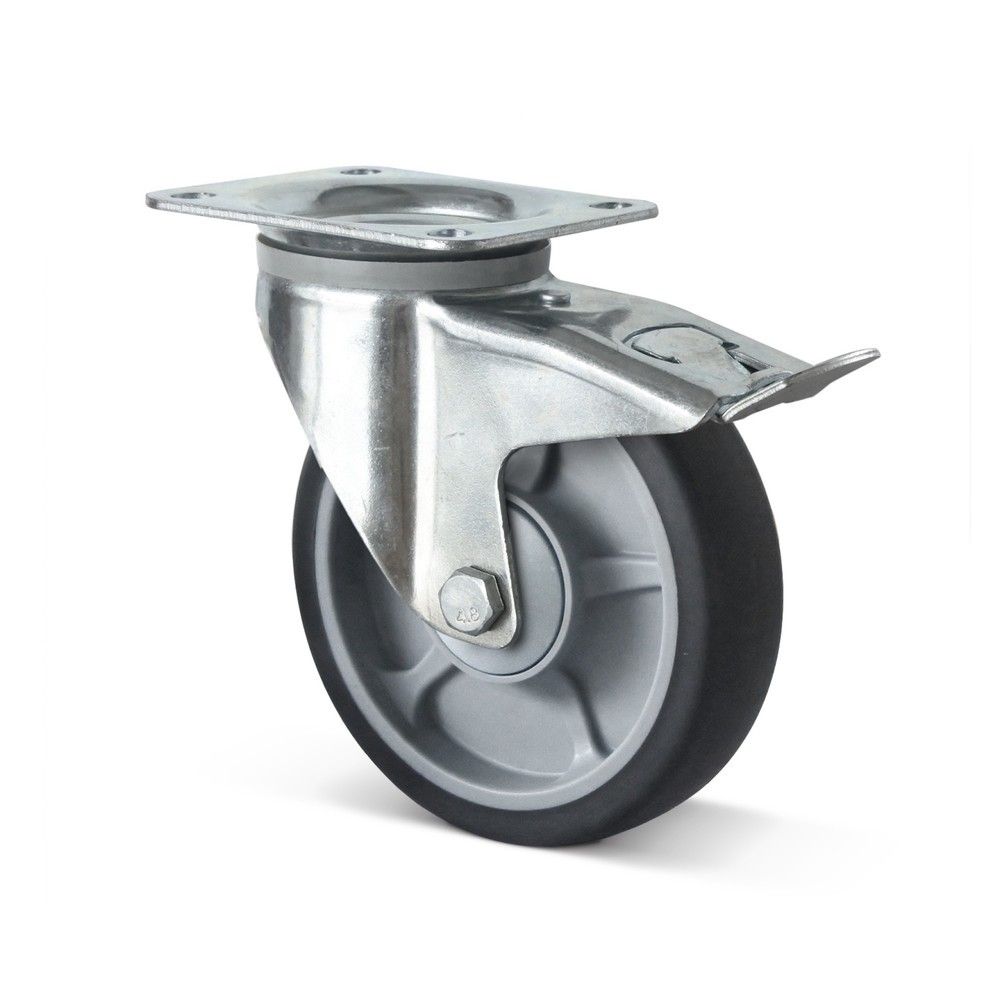 Produktabbildung: Lenkrolle TPE, inkl. Feststeller, spurlos, ØxB 100 x 35 mm, TK 135 kg
