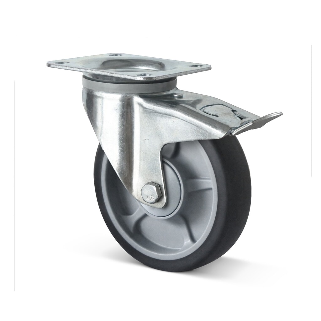Produktabbildung: Lenkrolle TPE, inkl. Feststeller, spurlos, ØxB 100 x 35 mm, TK 135 kg