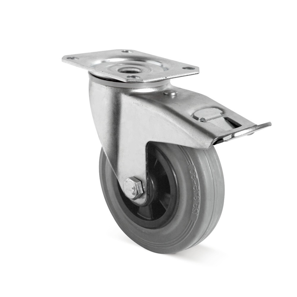 Produktabbildung: Lenkrolle Vollgummi Basic inkl. Feststeller, PAK-frei, ØxB 80 x 35 mm, TK 70 kg
