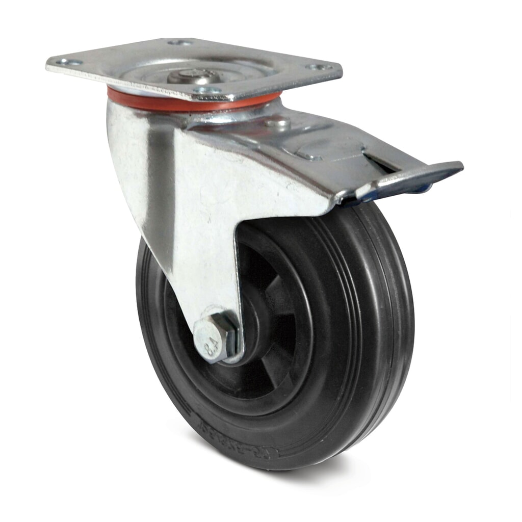 Lenkrolle Vollgummi, PP-Felge, inkl. Feststeller, Ø x Breite 80 x 35 mm, TK 70 kg Produktabbildung: Lenkrolle Vollgummi, PP-Felge, inkl. Feststeller, Ø x Breite 80 x 35 mm, TK 70 kg