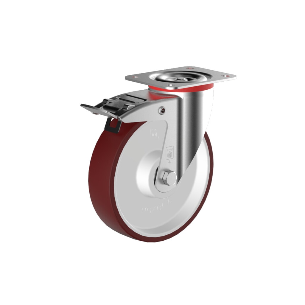 Wicke Lenkrolle PU, inkl. Feststeller, Ø x Breite 80 x 30 mm, TK 150 kg Produktabbildung: Wicke Lenkrolle PU, inkl. Feststeller, Ø x Breite 80 x 30 mm, TK 150 kg