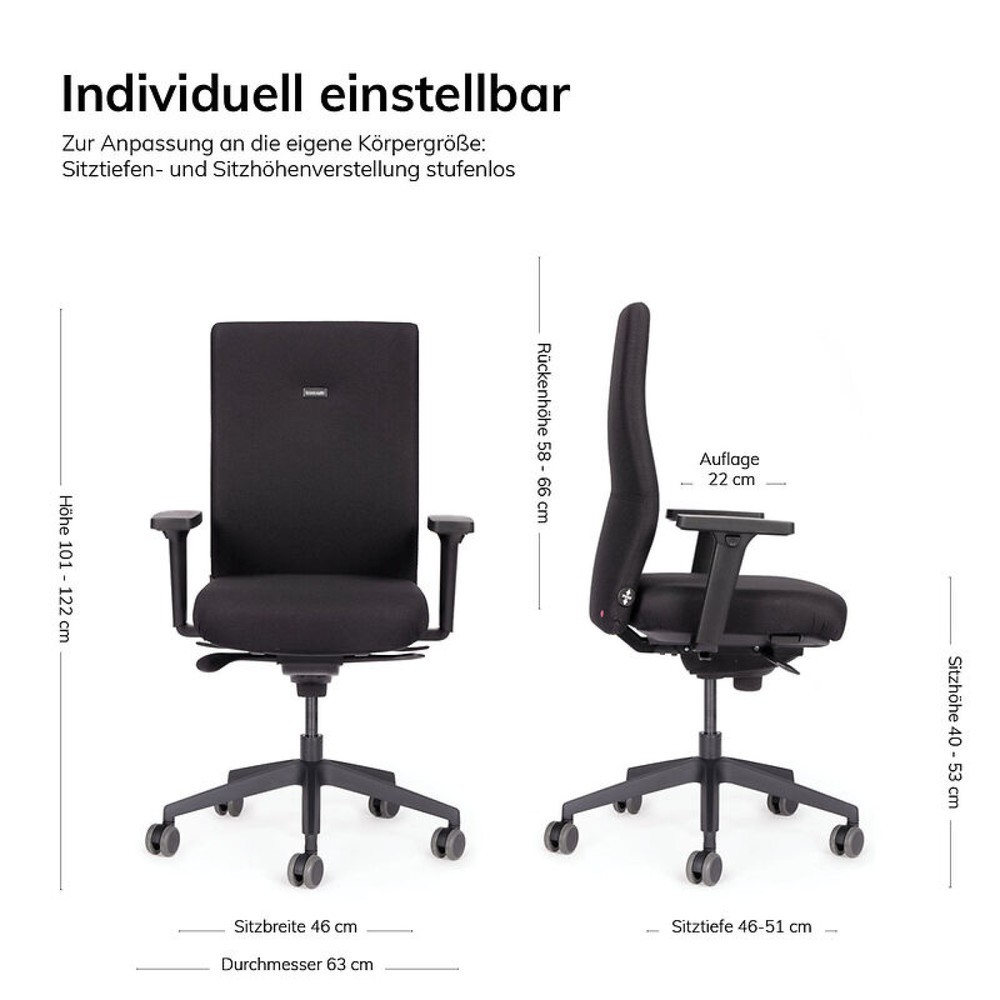Produktabbildung Nr. 3: lento agilis AG10 Bürostuhl, schwarz, 100% Polyester, Kunststoff-Fußkreuz