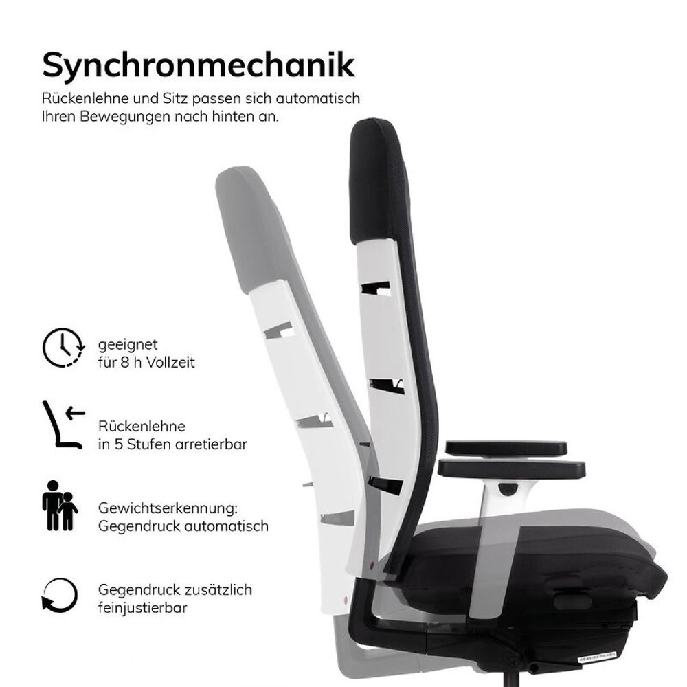 Produktabbildung Nr. 5: lento agilis matrix MT13 Bürostuhl, 100% Polyester, schwarzer Sitz, schwarz-weiße Rückenlehne, Kunststoff-Fußkreuz
