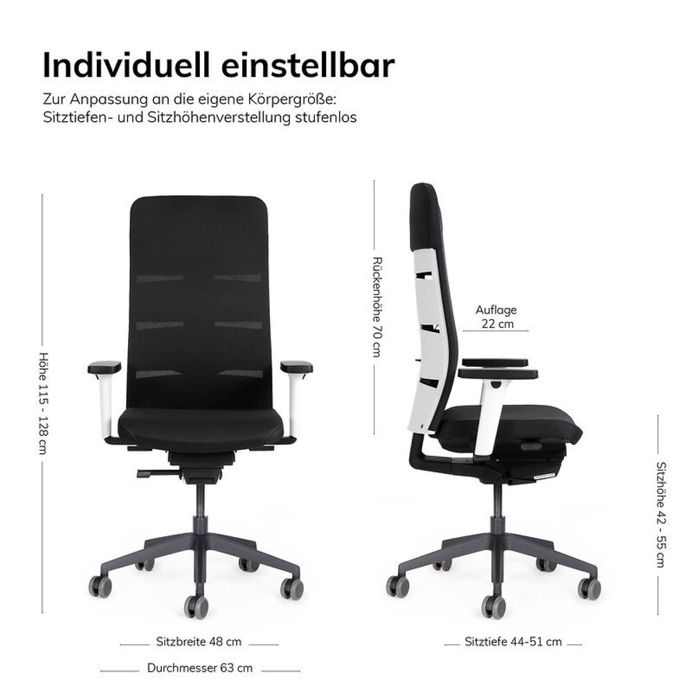 Produktabbildung Nr. 11: lento agilis matrix MT13 Bürostuhl, 100% Polyester, schwarzer Sitz, schwarz-weiße Rückenlehne, Kunststoff-Fußkreuz