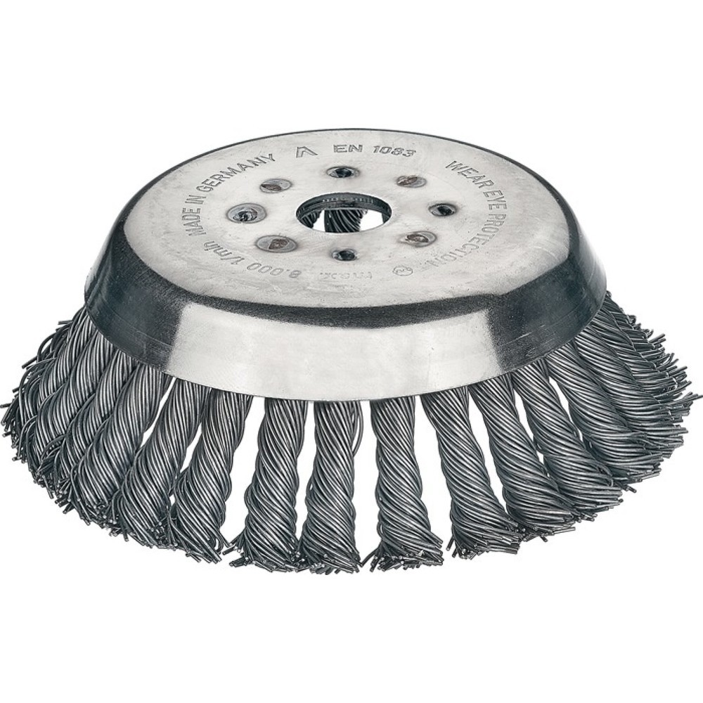 Produktabbildung: LESSMANN Kegelbürste, Durchmesser 180 mm Drahtstärke 0,5 mm, Stahl 14 mm Bohrung 20 mm