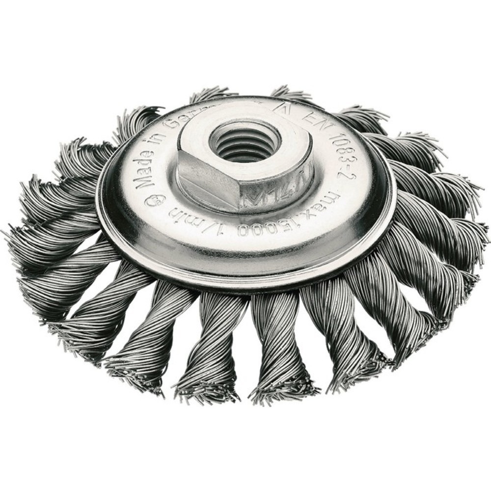 Produktabbildung: LESSMANN Kegelbürste, Durchmesser 100 mm Gewinde Drahtstärke 0,5 mm, Stahl 12 mm