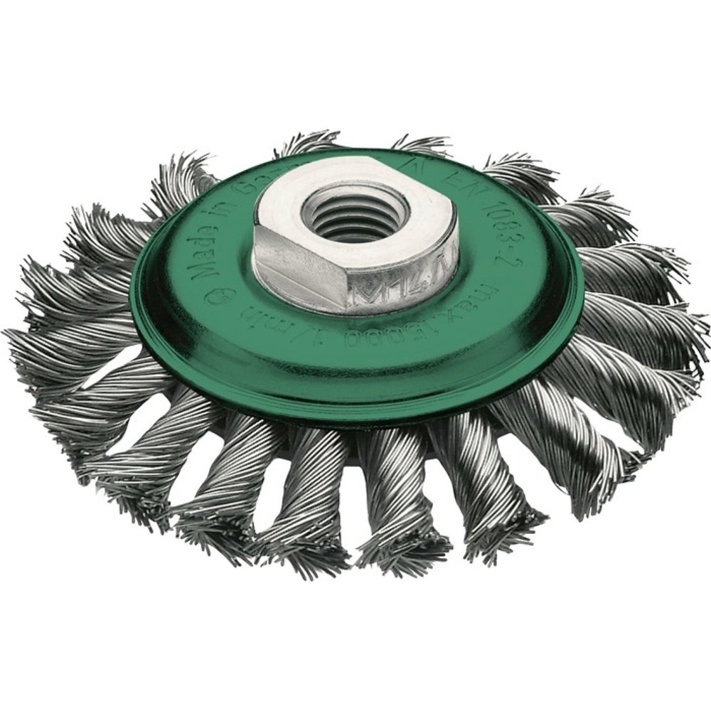 Produktabbildung: LESSMANN Kegelbürste, Durchmesser 115 mm Gewinde Drahtstärke 0,5 mm, Edelstahl 12 mm