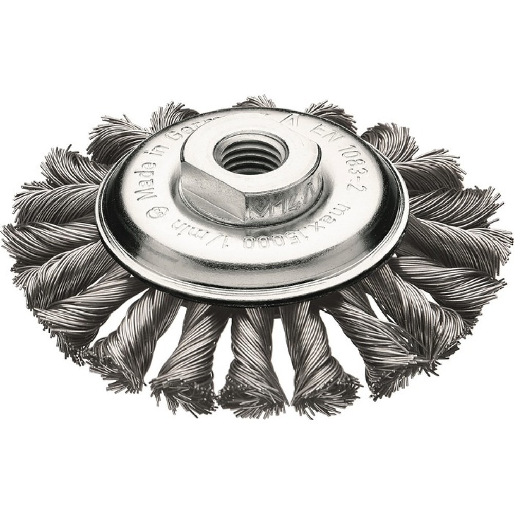 Produktabbildung: LESSMANN Kegelbürste, Stahl 12 mm, Ø 115 mm M14 Drahtstärke 0,5 mm, 15000 min-¹