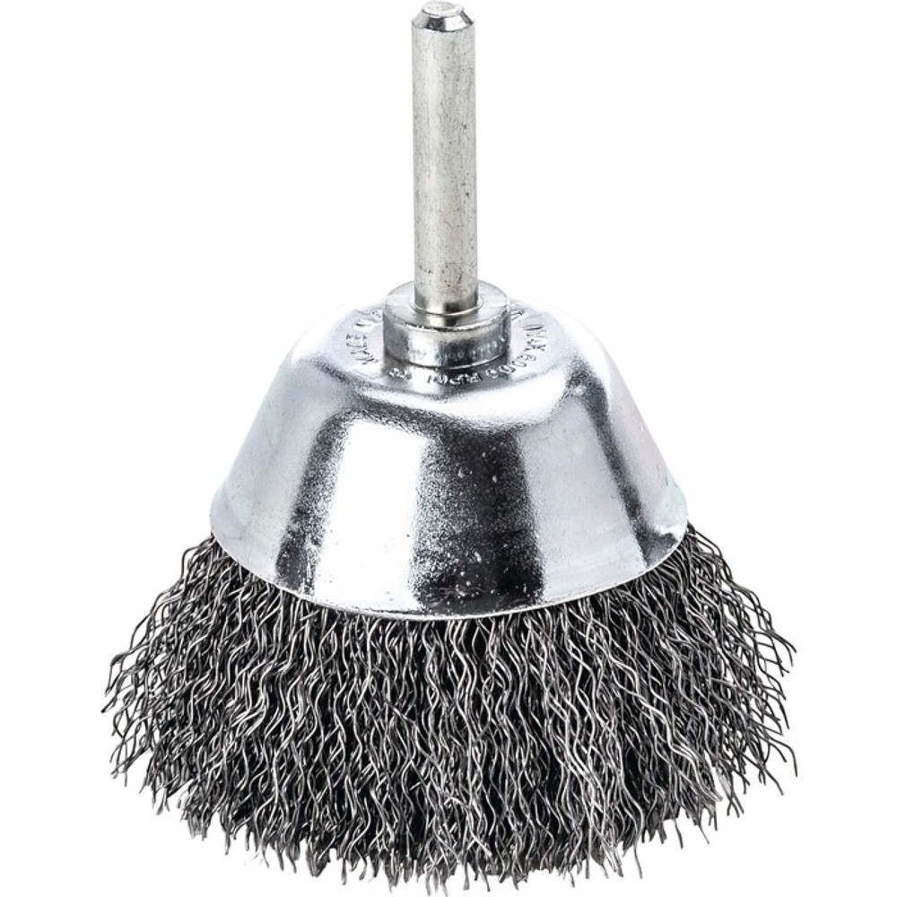 Produktabbildung: LESSMANN Topfbürste, Stahl, Ø 50 mm Schaft 6 mm Drahtstärke 0,3 mm, 10500 min-¹