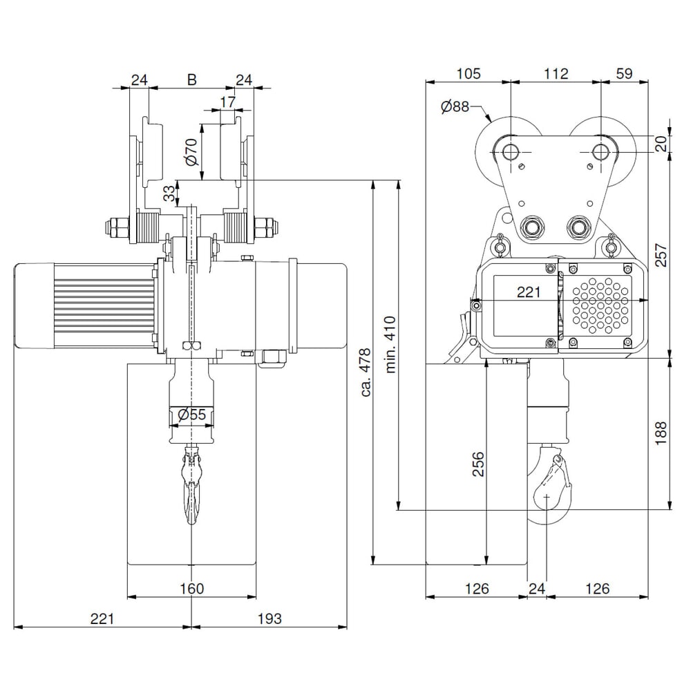 Produktabbildung Nr. 7: LIFTKET Elektrokettenzug S-Line mit Handfahrwerk, TK 250 kg, 8/2 m/min