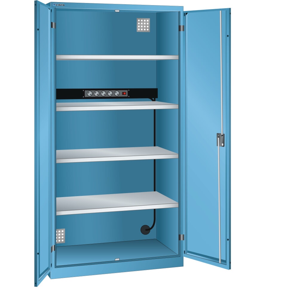 Produktabbildung: LISTA Akku-Ladeschrank, (BxTxH) 1000x580x1950mm, 1 Energieleiste Rückwand, lichtblau