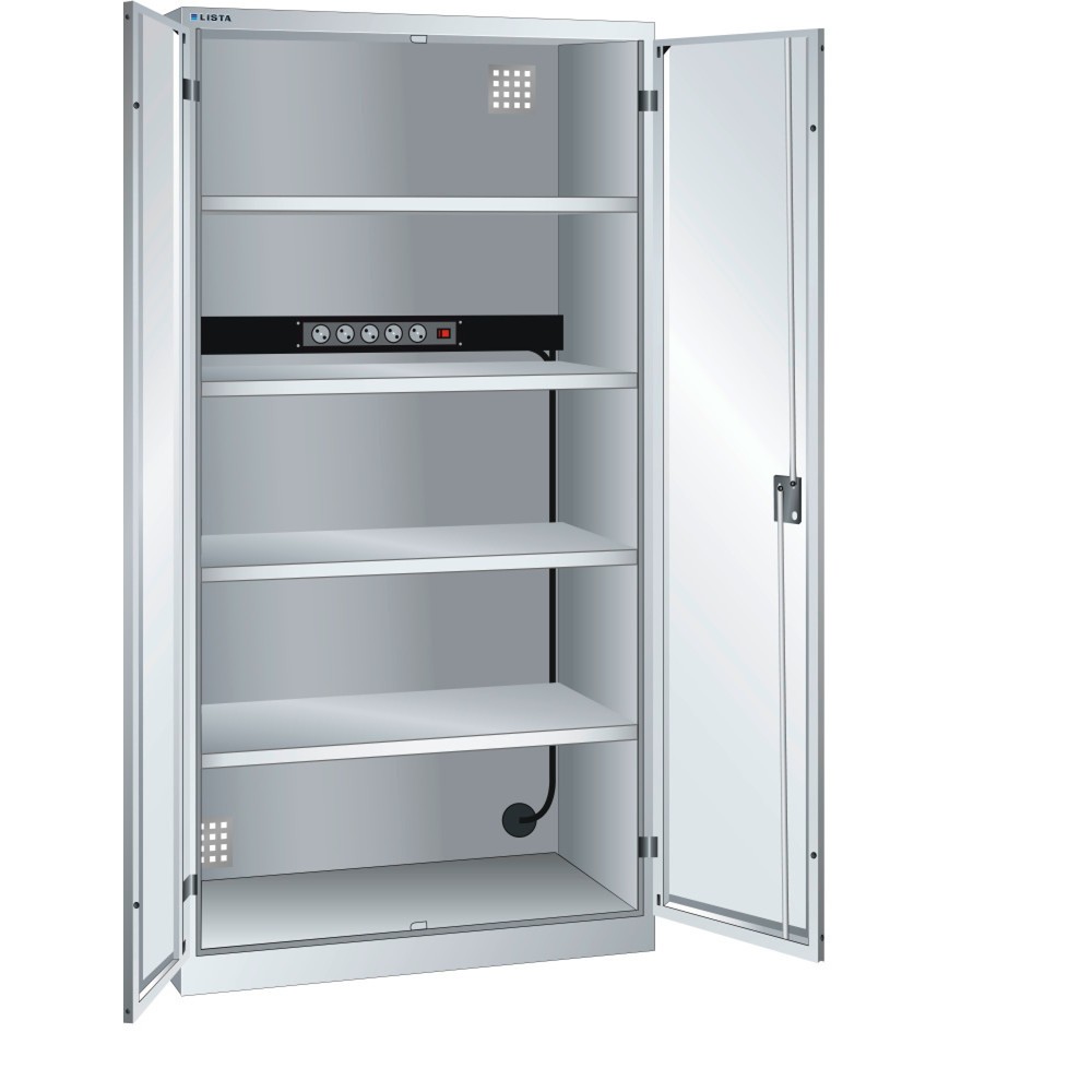 Produktabbildung: LISTA Akku-Ladeschrank, (BxTxH) 1000x580x1950mm, 1 Energieleiste Rückwand, lichtgrau