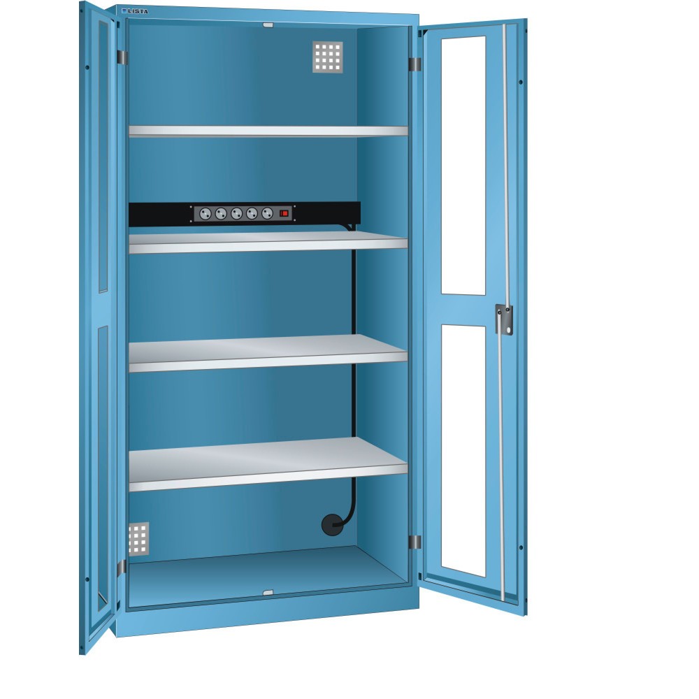 Produktabbildung: LISTA Akku-Ladeschrank, (BxTxH) 1000x580x1950mm, 1 Energieleiste Rückwand, Sichtfenster, lichtblau