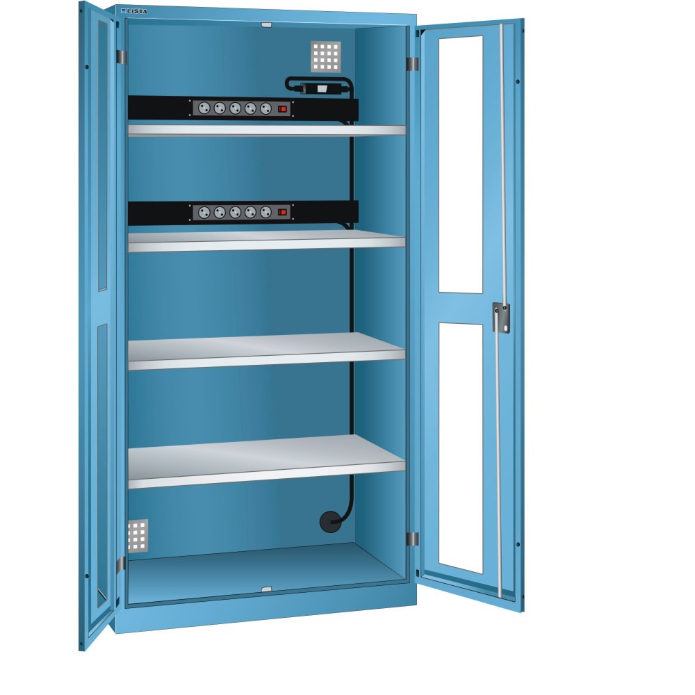 Produktabbildung: LISTA Akku-Ladeschrank, (BxTxH) 1000x580x1950mm, 2 Energieleisten Rückwand, FI/LS, lichtblau