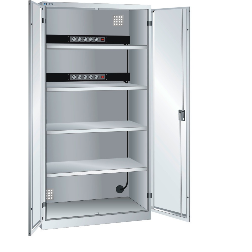 Produktabbildung: LISTA Akku-Ladeschrank, (BxTxH) 1000x580x1950mm, 2 Energieleisten Rückwand, lichtgrau