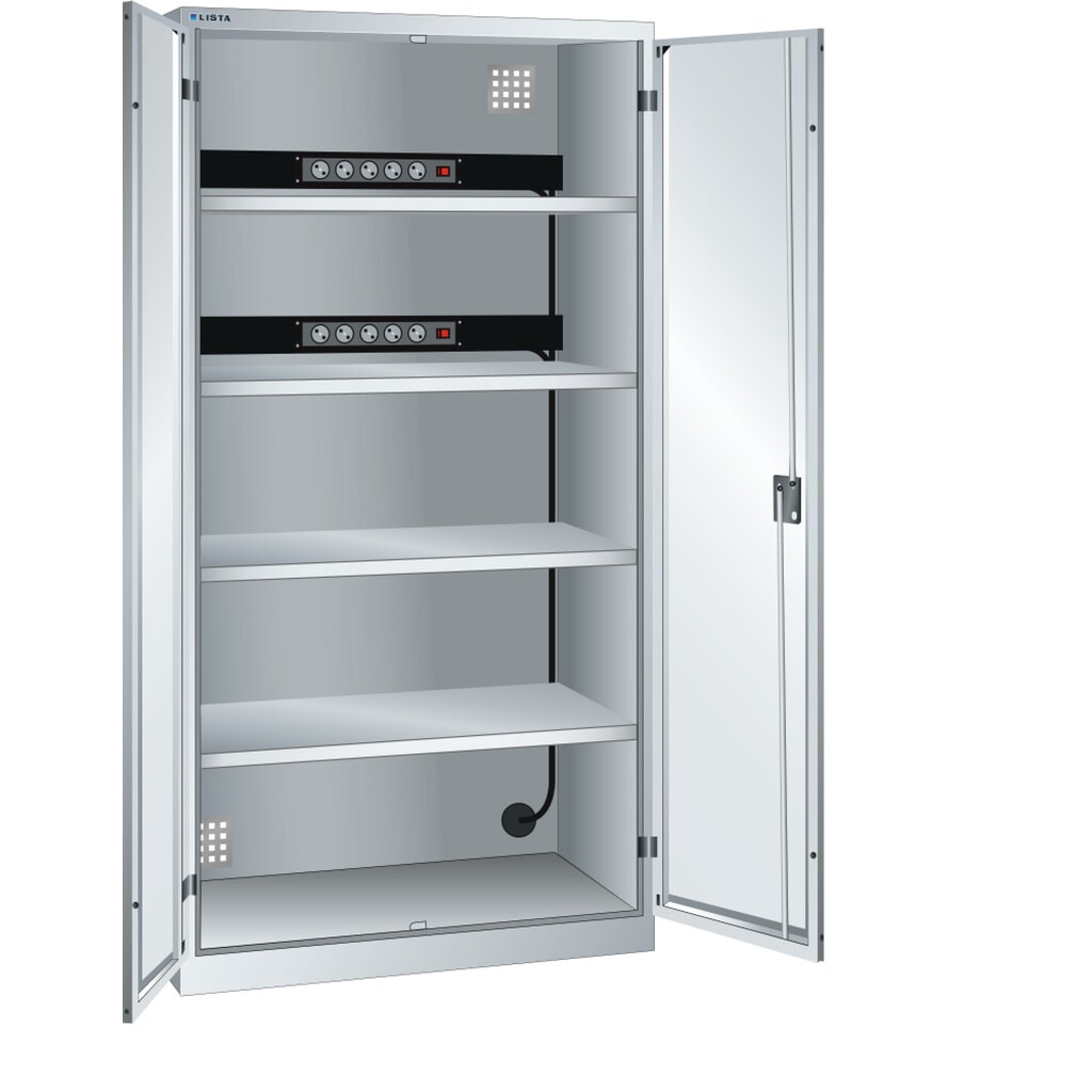 LISTA Akku-Ladeschrank, (BxTxH) 1000x580x1950mm, 2 Energieleisten Rückwand, lichtgrau Produktabbildung: LISTA Akku-Ladeschrank, (BxTxH) 1000x580x1950mm, 2 Energieleisten Rückwand, lichtgrau
