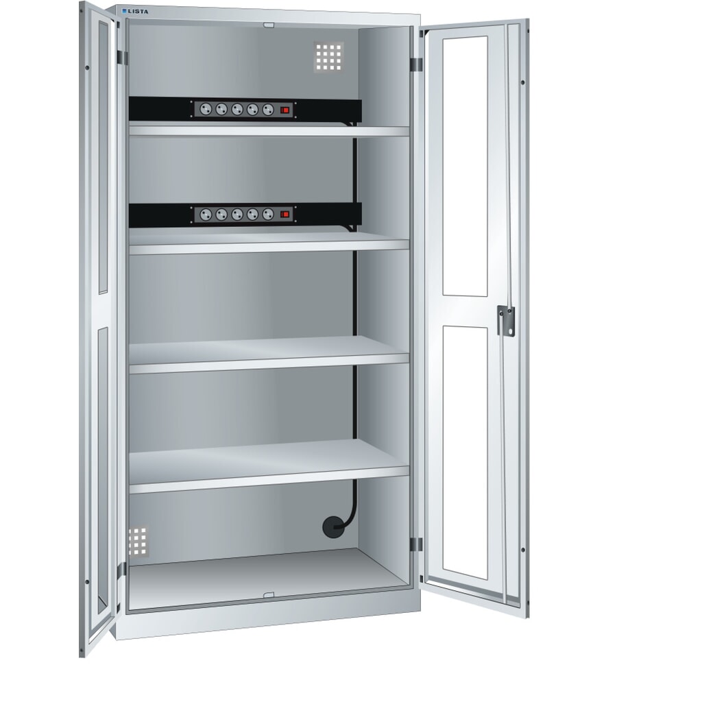 LISTA Akku-Ladeschrank, (BxTxH) 1000x580x1950mm, 2 Energieleisten Rückwand, Sichtfenster, lichtgrau Produktabbildung: LISTA Akku-Ladeschrank, (BxTxH) 1000x580x1950mm, 2 Energieleisten Rückwand, Sichtfenster, lichtgrau
