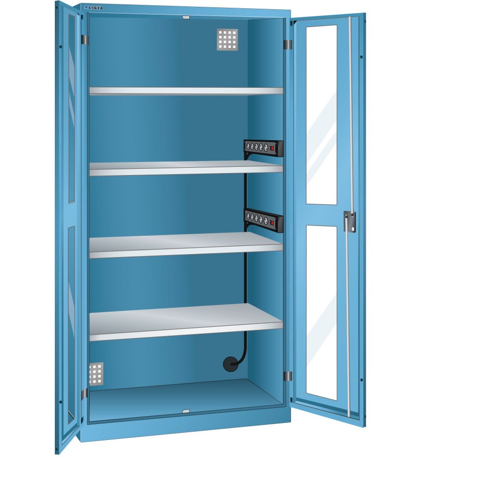 Produktabbildung: LISTA Akku-Ladeschrank, (BxTxH) 1000x580x1950mm, 2 Energieleisten Seitenwand, Sichtfenster, lichtblau