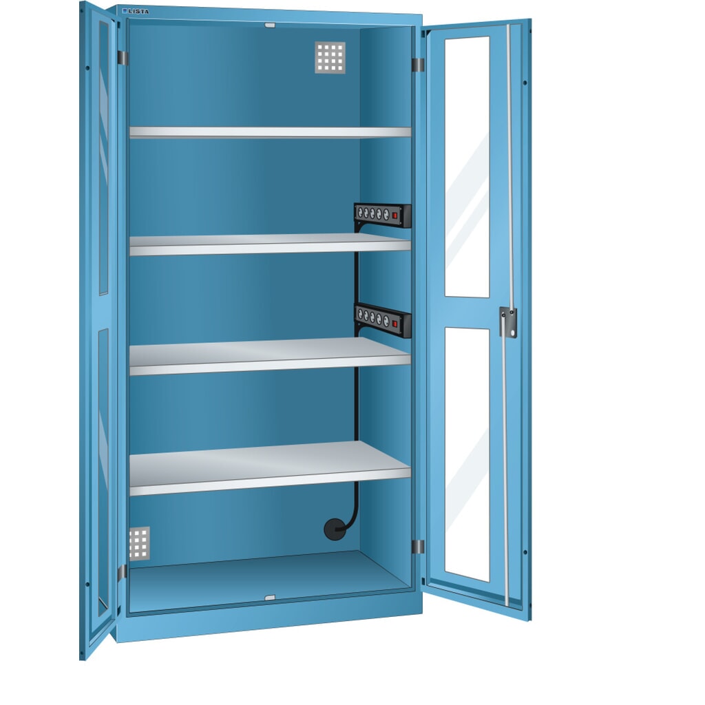 Produktabbildung: LISTA Akku-Ladeschrank, (BxTxH) 1000x580x1950mm, 2 Energieleisten Seitenwand, Sichtfenster, lichtblau